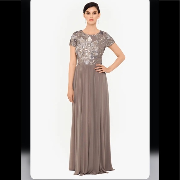 08 BETSY & ADAM Sequin Mesh A-Line Gown - Picture 8 of 16